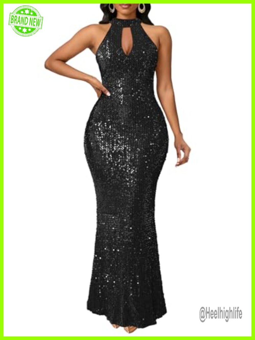 Sleeveless Halter Neck Sparkly Mermaid Maxi Sequin Dress